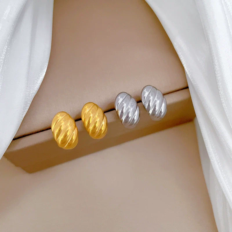 Wholesale Geometric Electroplated Titanium Steel Twisted Eggshaped Minimalist Earrings For Men And Women