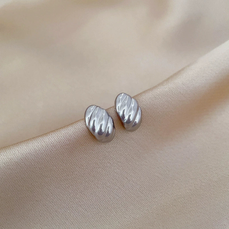 Wholesale Geometric Electroplated Titanium Steel Twisted Eggshaped Minimalist Earrings For Men And Women - Image 3