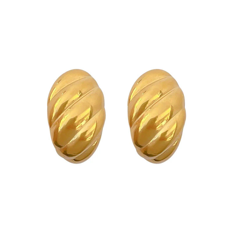 Wholesale Geometric Electroplated Titanium Steel Twisted Eggshaped Minimalist Earrings For Men And Women - Image 4