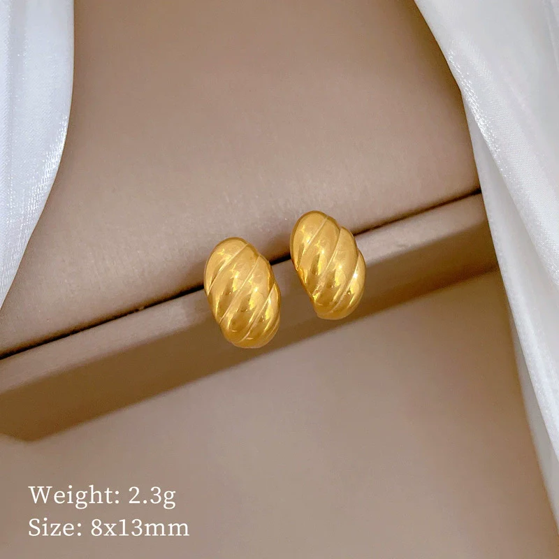 Wholesale Geometric Electroplated Titanium Steel Twisted Eggshaped Minimalist Earrings For Men And Women - Image 5