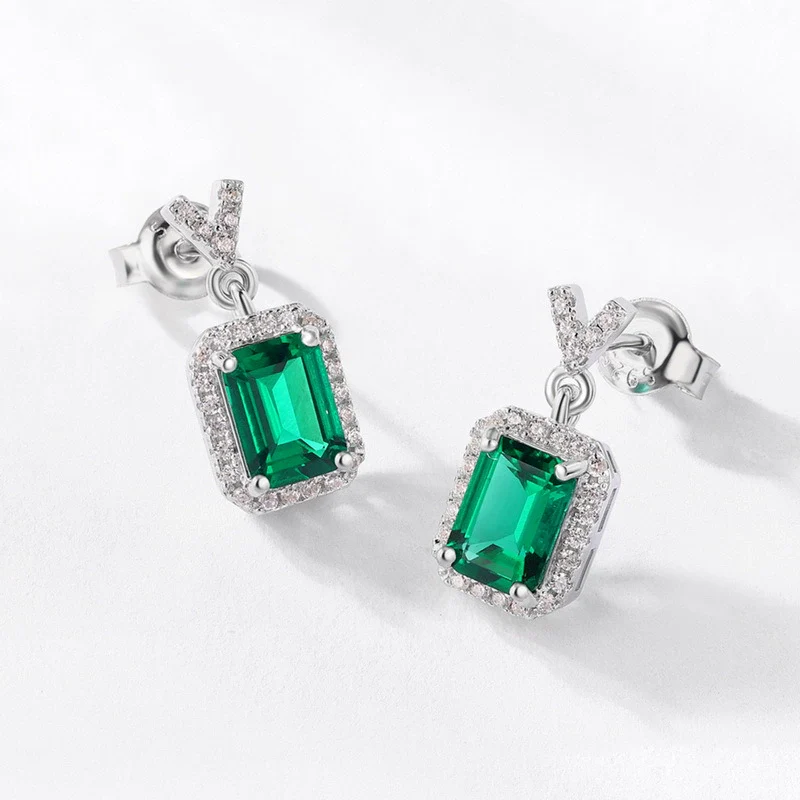 Wholesale Geometric Emerald Earrings S925 Silver Retro Elegant Women's
