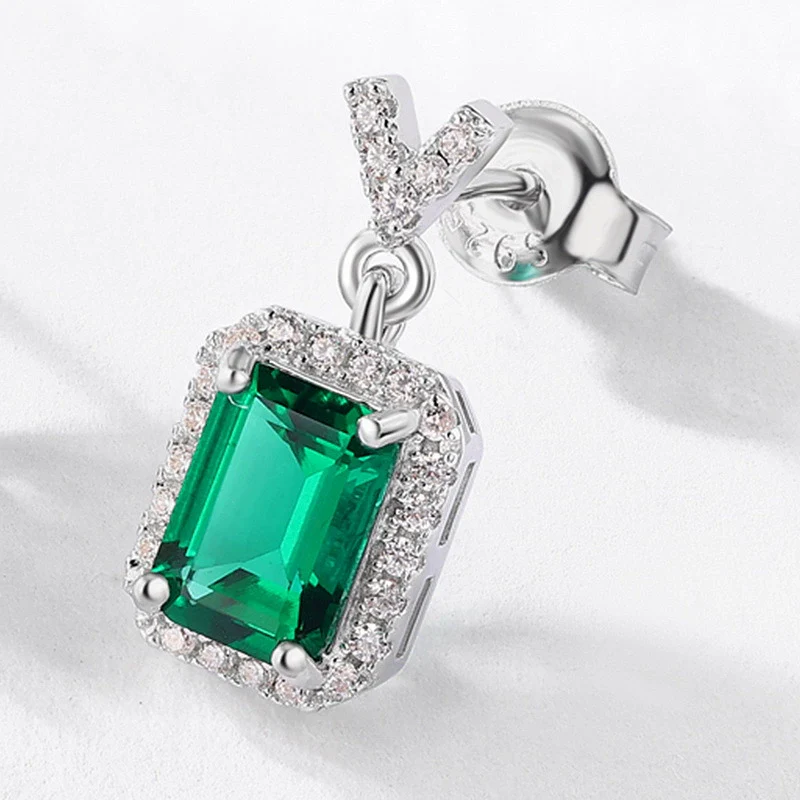 Wholesale Geometric Emerald Earrings S925 Silver Retro Elegant Women's - Image 2
