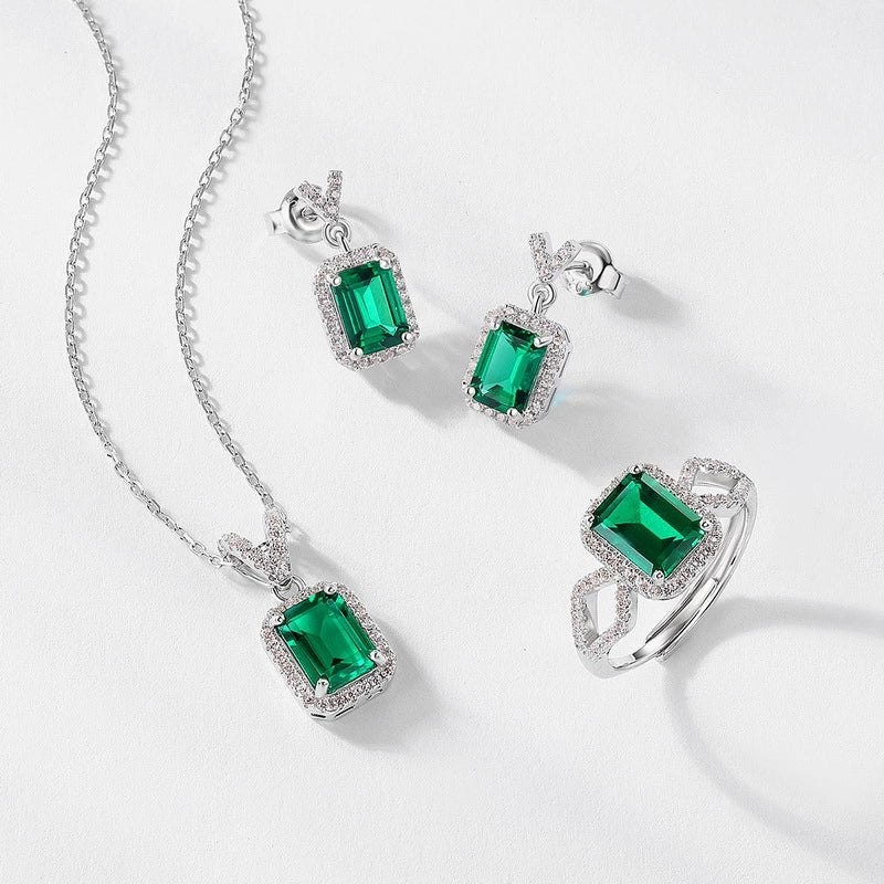 Wholesale Geometric Emerald Earrings S925 Silver Retro Elegant Women's - Image 3