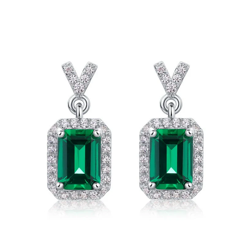 Wholesale Geometric Emerald Earrings S925 Silver Retro Elegant Women's - Image 4