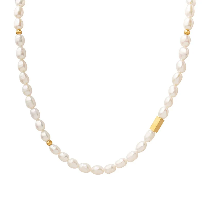 Wholesale Geometric Ferris Wheel Freshwater Pearl Necklace With Titanium Steel Gold Plated Chain For Women - Image 4