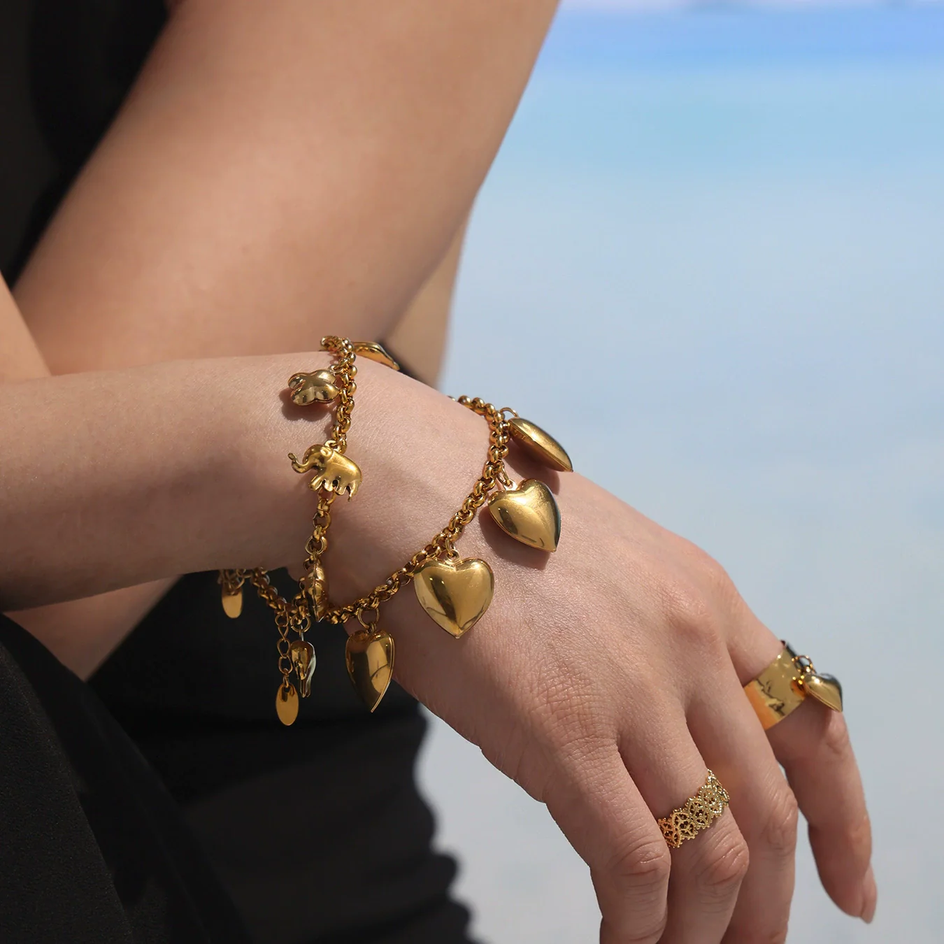 Wholesale Geometric Ferris Wheel Stainless Steel 18K Gold Plated Diy Bracelet For Women - Image 3