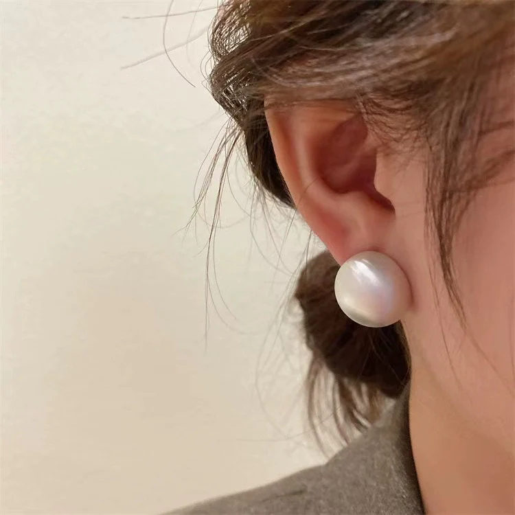 Wholesale Geometric Frosted Brushed Ball Semiround 925 Silver Electroplated Earrings For Women - Image 2