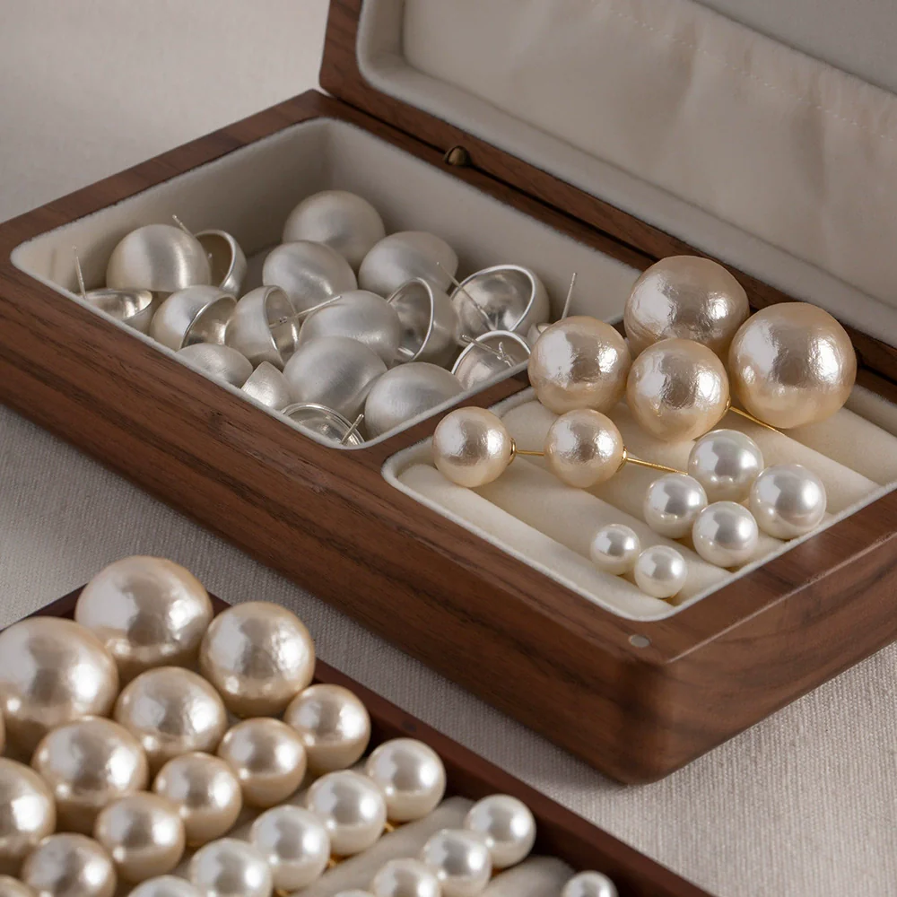 Wholesale Geometric Frosted Brushed Ball Semiround 925 Silver Electroplated Earrings For Women - Image 3
