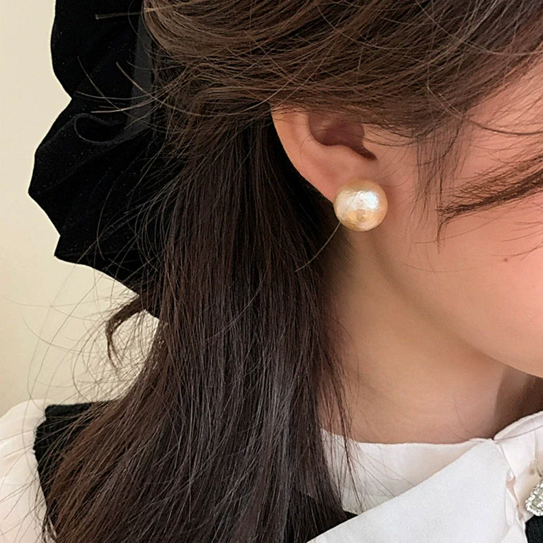 Wholesale Geometric Frosted Brushed Ball Semiround 925 Silver Electroplated Earrings For Women - Image 4