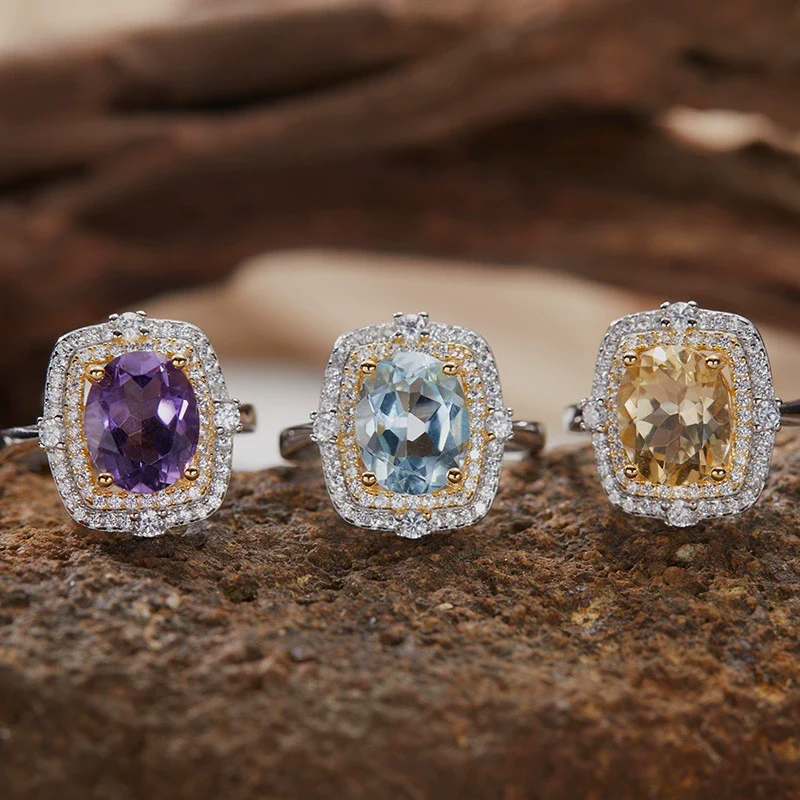Wholesale Geometric Gem Set 925 Sterling Silver Ring For Women