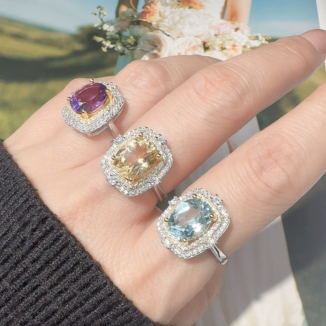 Wholesale Geometric Gem Set 925 Sterling Silver Ring For Women - Image 2