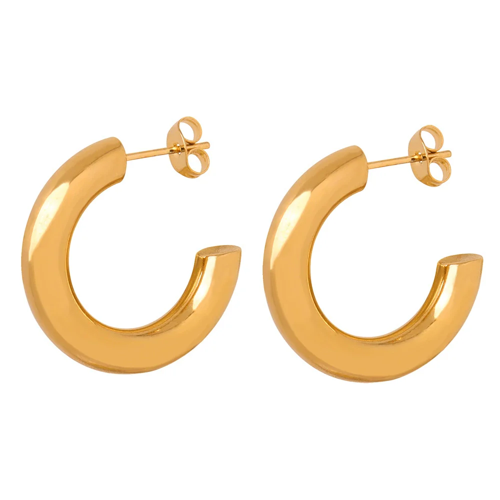 Wholesale Geometric Glossy Design Gold Plated Titanium Steel C Type Unisex Earrings - Image 5