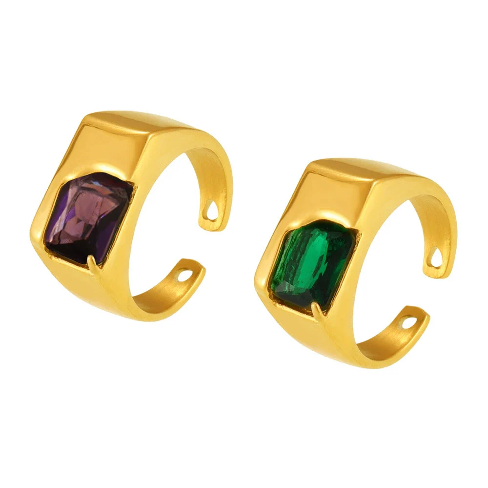 Wholesale Geometric Green Zircon Stainless Steel Electroplated Open Finger Ring For Unisex With Light Luxury Style - Image 5