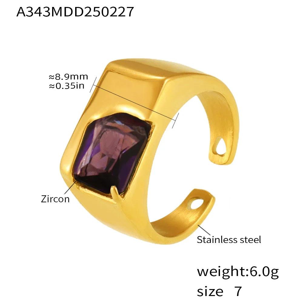 Wholesale Geometric Green Zircon Stainless Steel Electroplated Open Finger Ring For Unisex With Light Luxury Style - Image 7