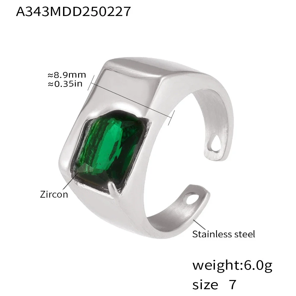 Wholesale Geometric Green Zircon Stainless Steel Electroplated Open Finger Ring For Unisex With Light Luxury Style - Image 8