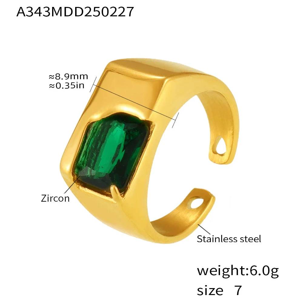 Wholesale Geometric Green Zircon Stainless Steel Electroplated Open Finger Ring For Unisex With Light Luxury Style - Image 9
