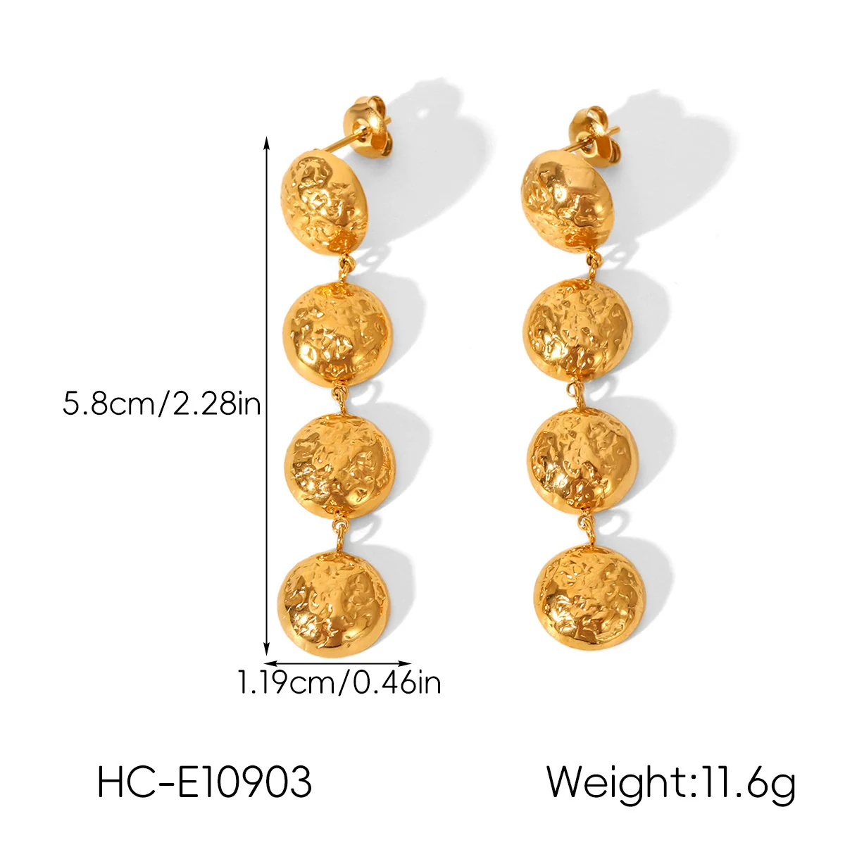 Wholesale Geometric Hammered Pattern 18K Gold Electroplated Stainless Steel Tassel Earrings For Women - Image 6