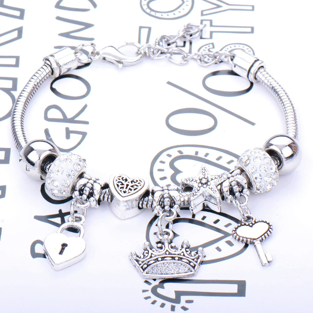 Wholesale Geometric Handmade Alloy Beaded Bracelet With Crown Pendant And Lobster Buckle For Couples - Image 4