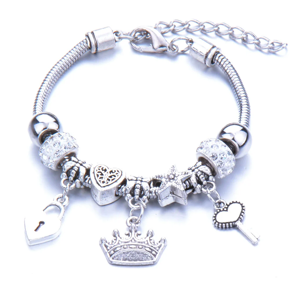 Wholesale Geometric Handmade Alloy Beaded Bracelet With Crown Pendant And Lobster Buckle For Couples - Image 6