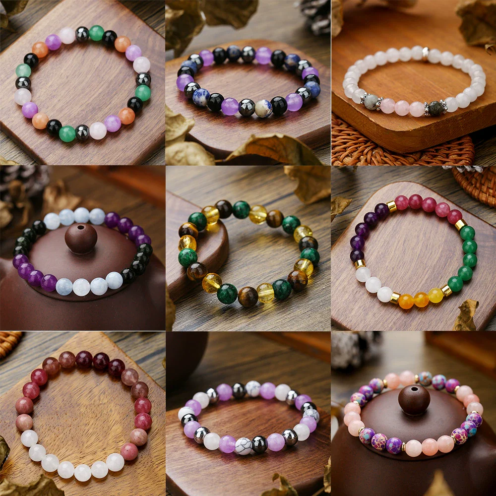 Wholesale Geometric Handmade Natural Crystal Bracelets For Men And Women Aventurine Malachite Amethyst