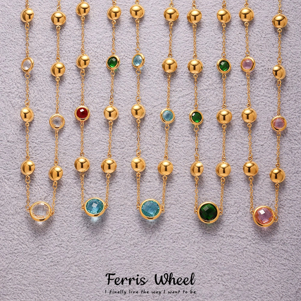 Wholesale Geometric Hollow Circle Splicing Ferris Wheel Design Stainless Steel And Glass Stone Necklace For Women With Electroplating