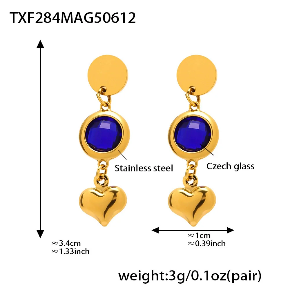 Wholesale Geometric Hollow Heart Tassel Earrings Inlaid With Glass Stone Stainless Steel Electroplated For Women - Image 7