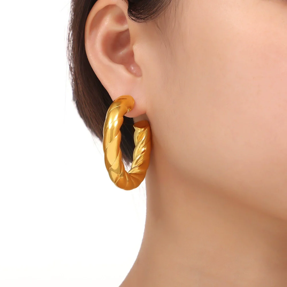 Wholesale Geometric Hollow Ushaped Electroplated Titanium Steel Earrings For Women - Image 3