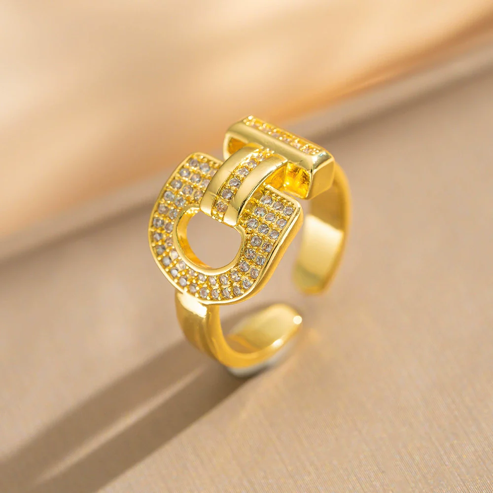Wholesale Geometric Horseshoe Buckle Open Ring Gold Plated Copper Electroplated Unisex Women's Light Luxury Trendy Fashion - Image 3