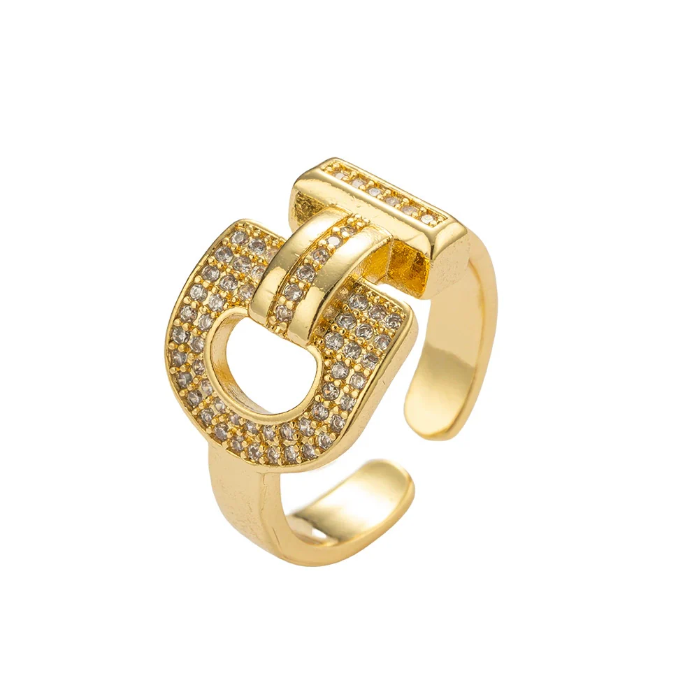 Wholesale Geometric Horseshoe Buckle Open Ring Gold Plated Copper Electroplated Unisex Women's Light Luxury Trendy Fashion - Image 5