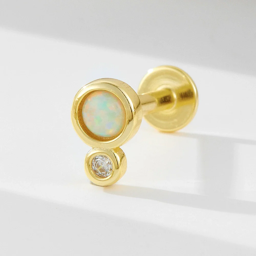 Wholesale Geometric Inlaid Opal Silver Piercing Earring Jewelry For Women And Men