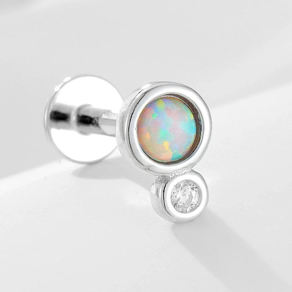 Wholesale Geometric Inlaid Opal Silver Piercing Earring Jewelry For Women And Men - Image 2