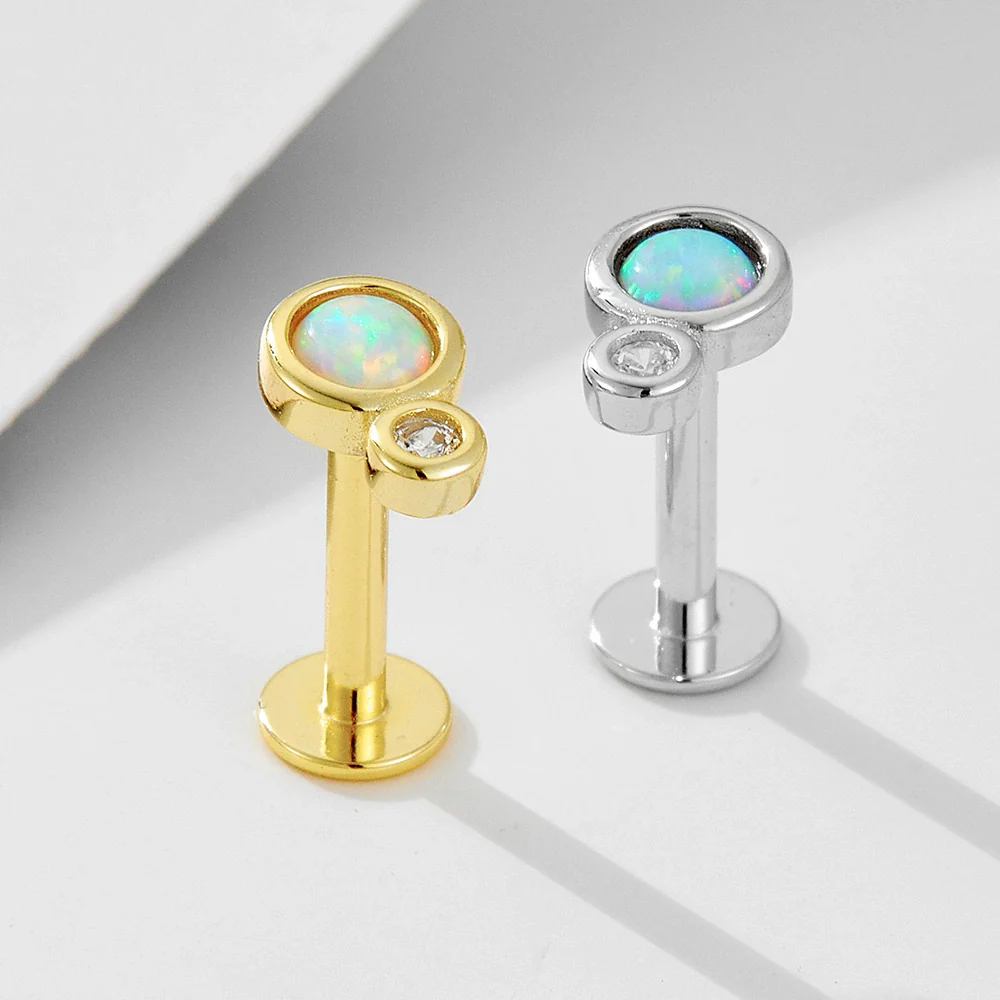 Wholesale Geometric Inlaid Opal Silver Piercing Earring Jewelry For Women And Men - Image 3