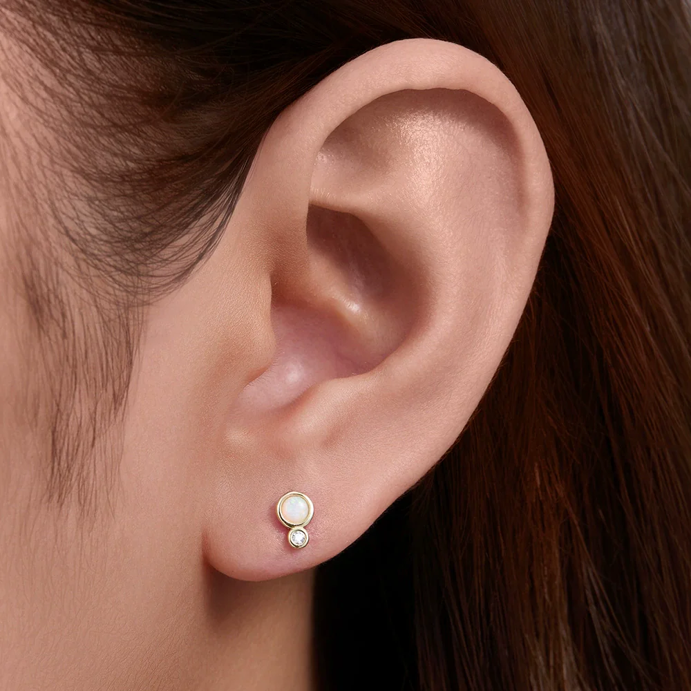 Wholesale Geometric Inlaid Opal Silver Piercing Earring Jewelry For Women And Men - Image 4