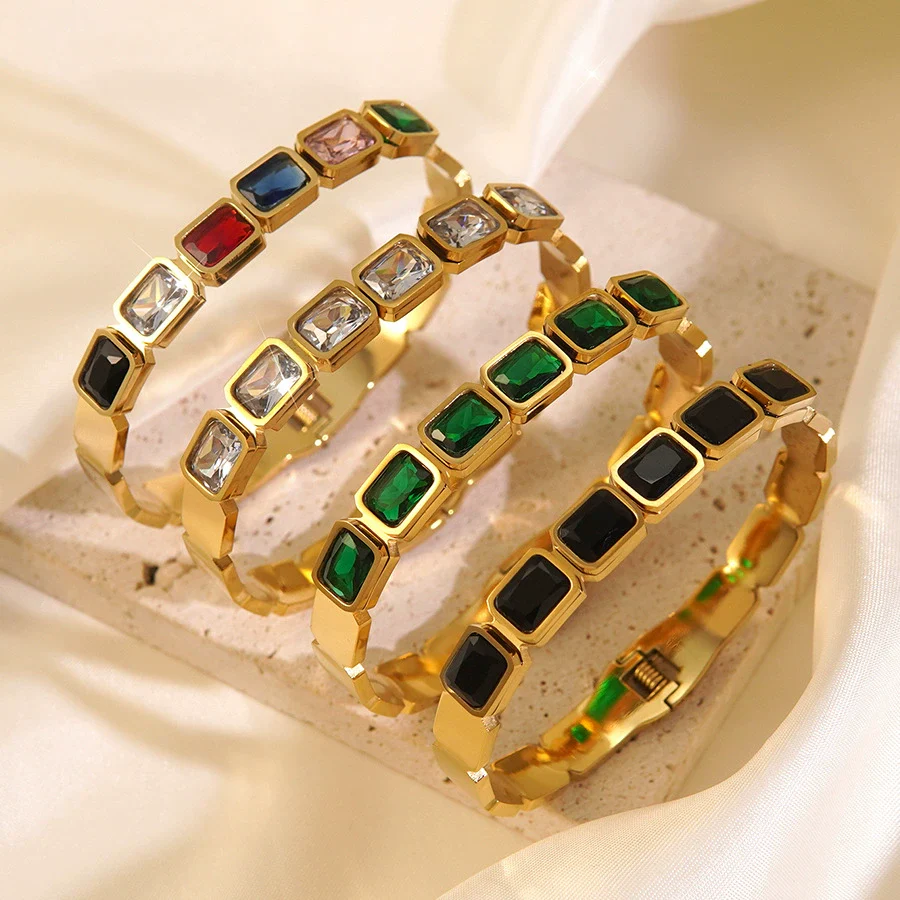 Wholesale Geometric Ins Style Colorful Zircon Stainless Steel Electroplated Bracelet Jewelry - Image 2