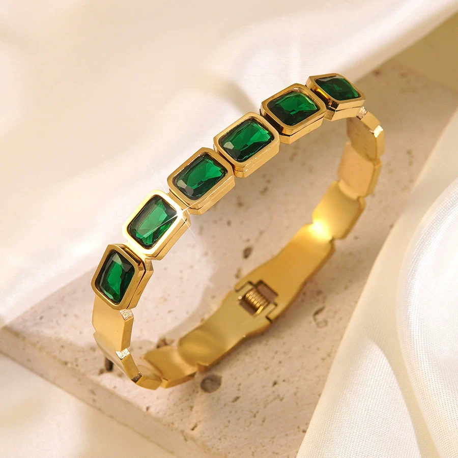 Wholesale Geometric Ins Style Colorful Zircon Stainless Steel Electroplated Bracelet Jewelry - Image 5