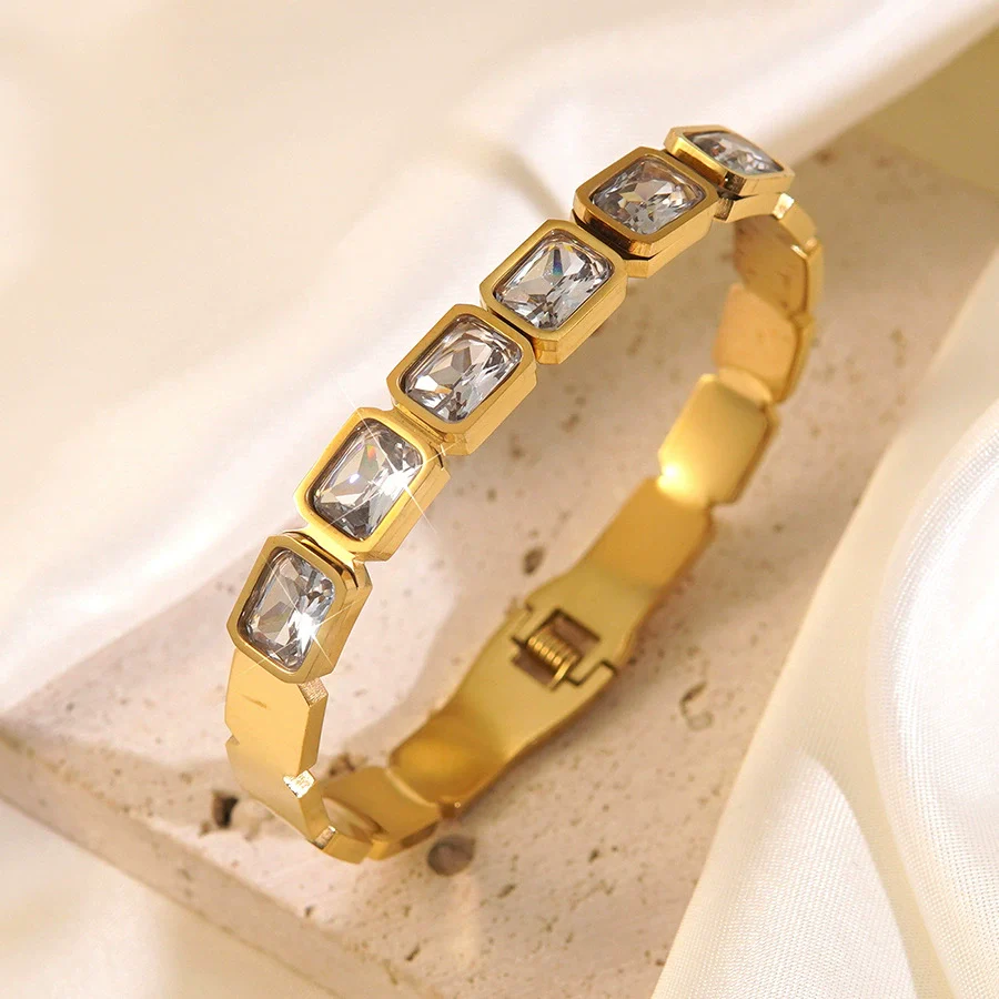 Wholesale Geometric Ins Style Colorful Zircon Stainless Steel Electroplated Bracelet Jewelry - Image 8