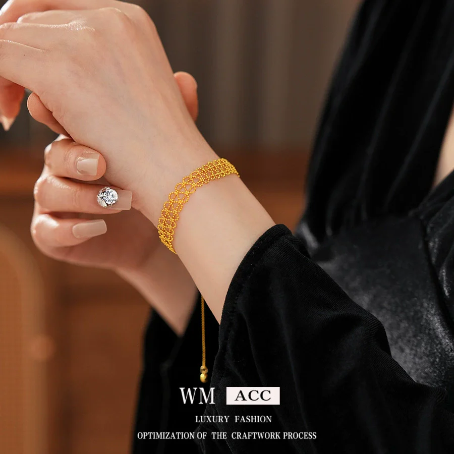 Wholesale Geometric Lace Hollow Bracelet Copper Plastic Real Gold Electroplated For Women - Image 4