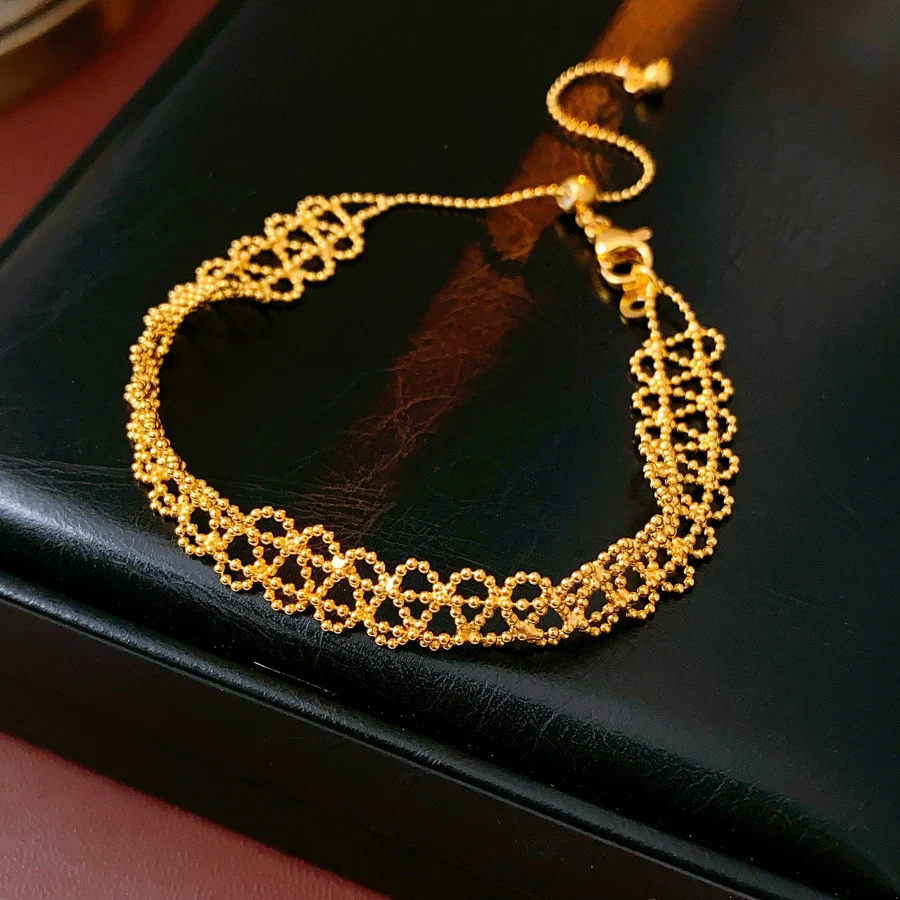 Wholesale Geometric Lace Hollow Bracelet Copper Plastic Real Gold Electroplated For Women - Image 6