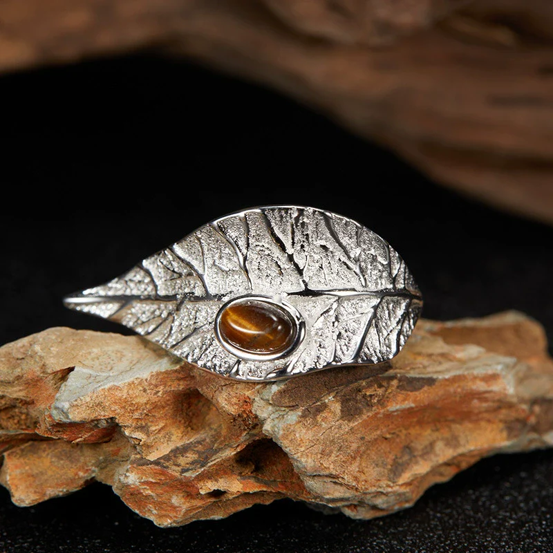 Wholesale Geometric Leaf Design S925 Sterling Silver Ring Set With Gems Unisex - Image 10