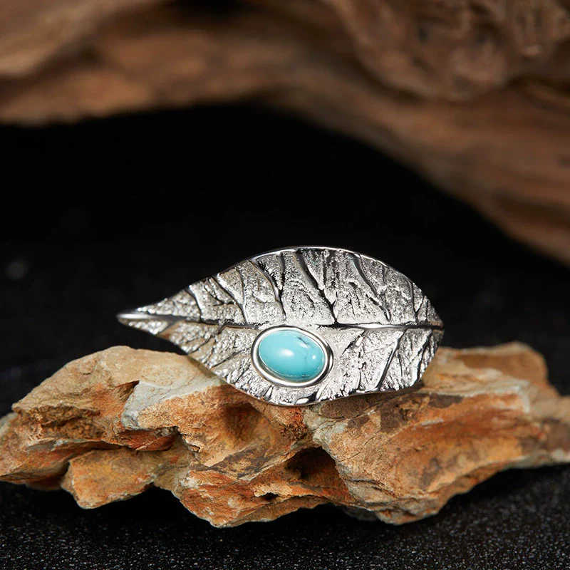 Wholesale Geometric Leaf Design S925 Sterling Silver Ring Set With Gems Unisex - Image 2