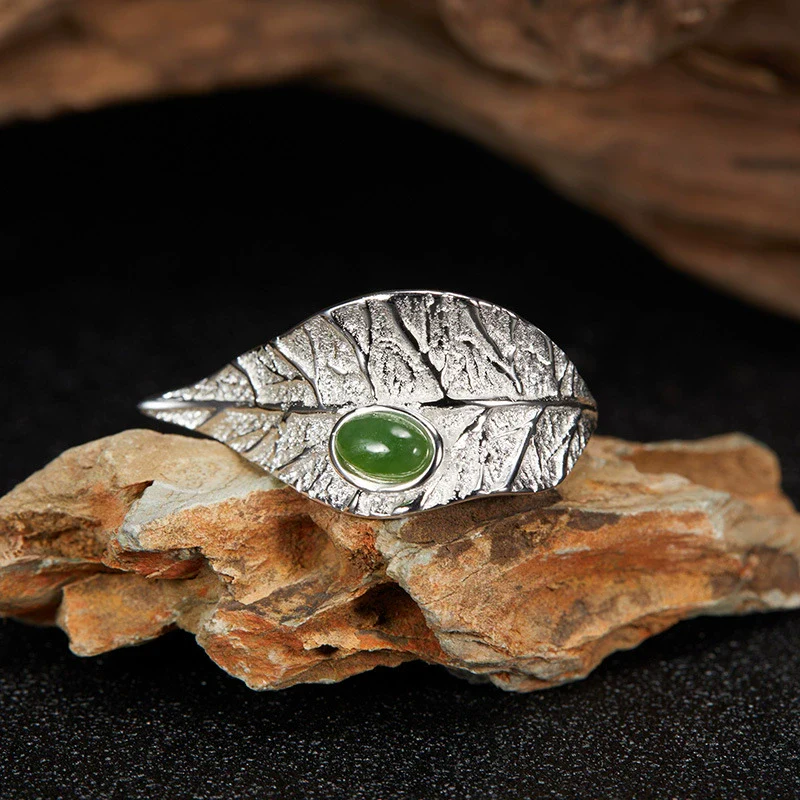 Wholesale Geometric Leaf Design S925 Sterling Silver Ring Set With Gems Unisex - Image 8