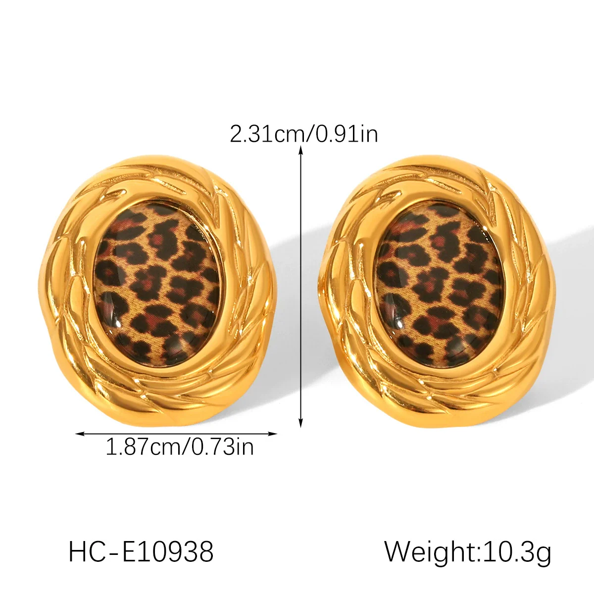 Wholesale Geometric Leopard Print Stainless Steel Gold Plated Earrings And Ring For Women - Image 8