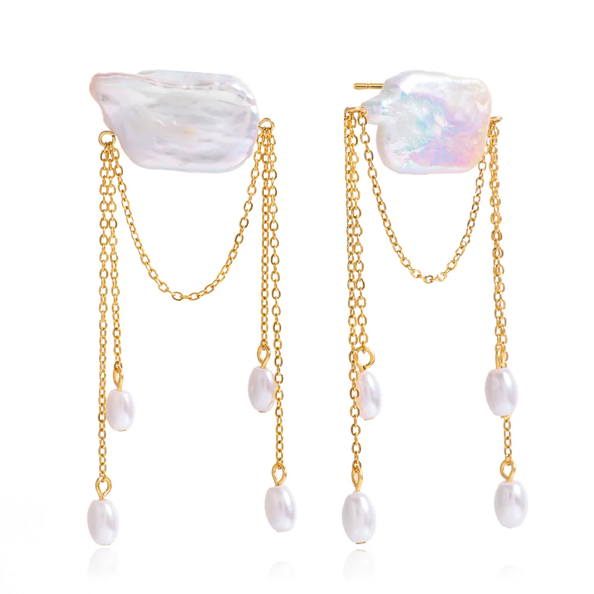 Wholesale Geometric Light Luxury Minimalist Electroplated Stainless Steel Tassel Freshwater Pearl Earrings For Women - Image 5