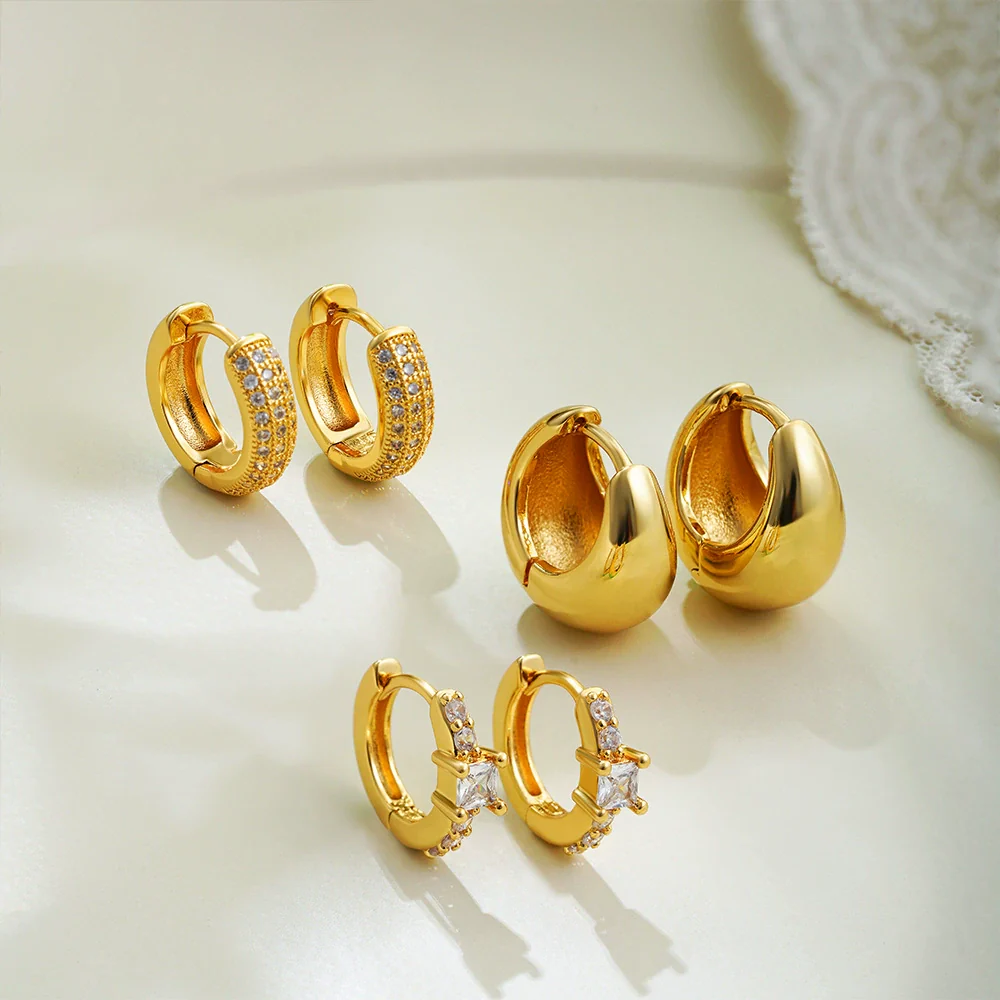 Wholesale Geometric Light Luxury Style Copper Plated Diamond Earrings - Image 2