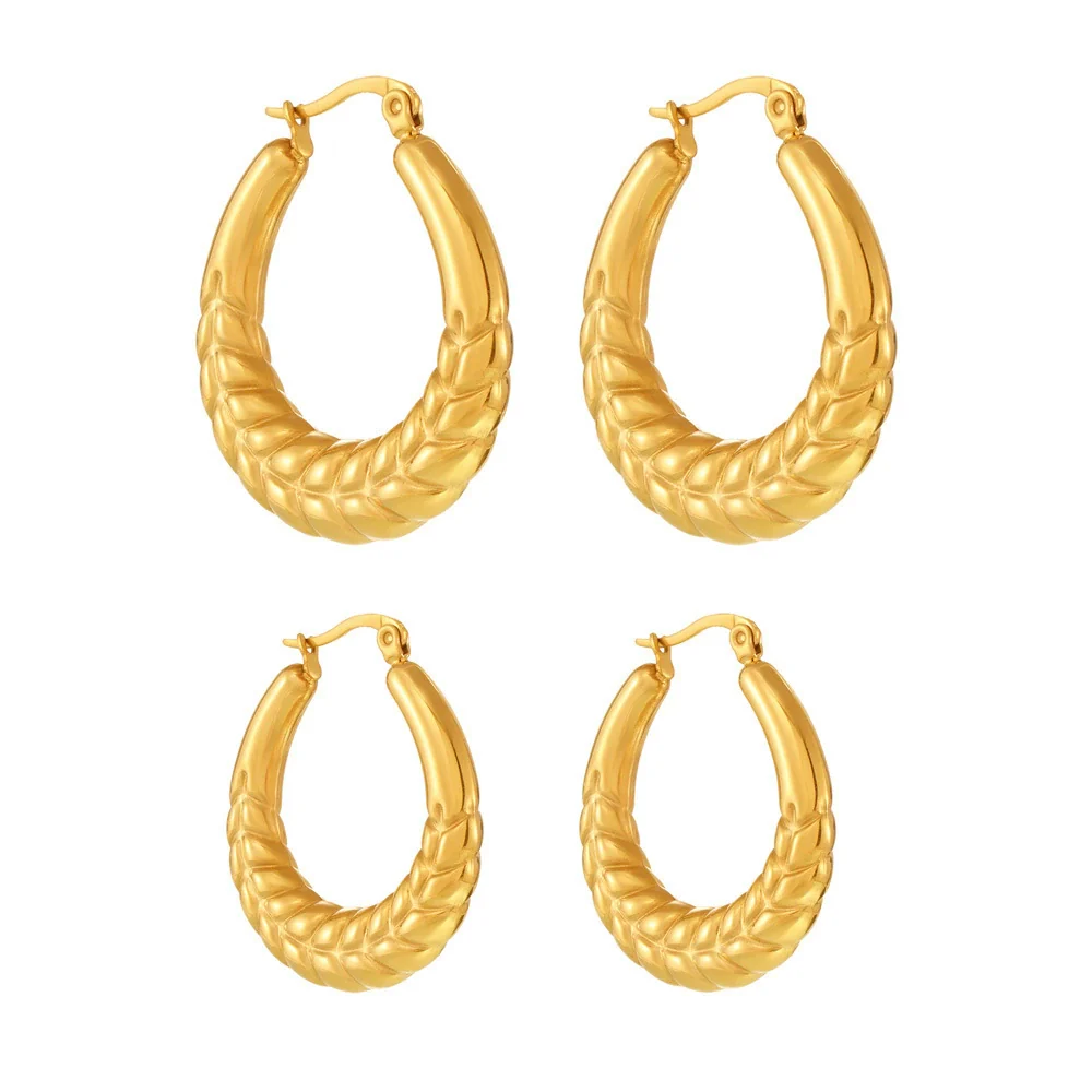 Wholesale Geometric Light Luxury Style Stainless Steel Gold Plated Ferris Wheel And Wheat Grain Earrings For Women - Image 5
