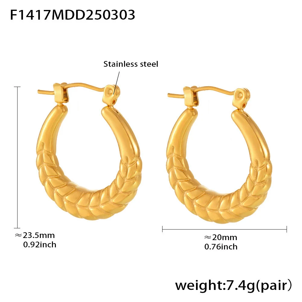 Wholesale Geometric Light Luxury Style Stainless Steel Gold Plated Ferris Wheel And Wheat Grain Earrings For Women - Image 8
