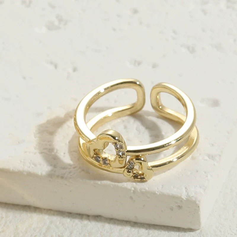 Wholesale Geometric Love Copper Ring With Electroplating For Women - Image 6