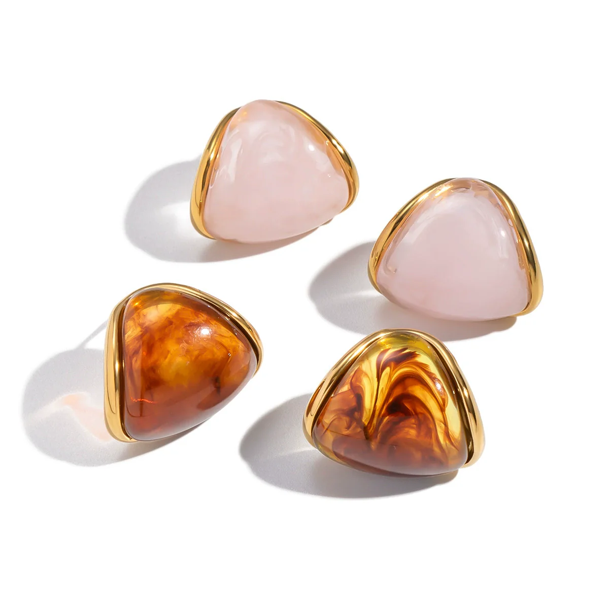 Wholesale Geometric Maillard Coffeecolored Curved Resin And Stainless Steel Earrings With Pvd Furnace Vacuum Real Gold Plating For Women - Image 5