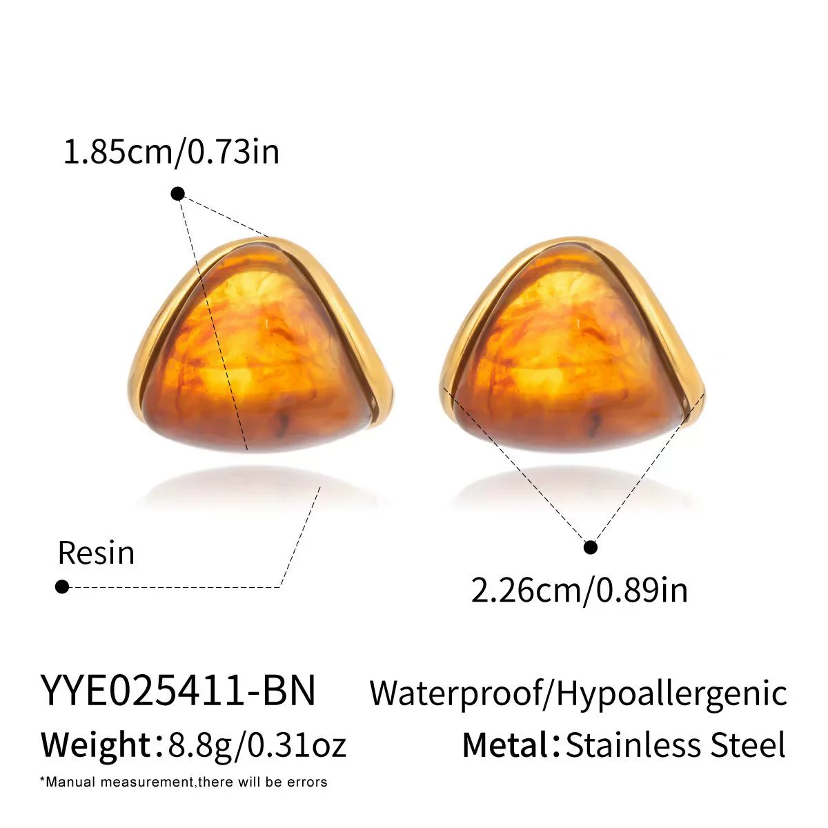 Wholesale Geometric Maillard Coffeecolored Curved Resin And Stainless Steel Earrings With Pvd Furnace Vacuum Real Gold Plating For Women - Image 6