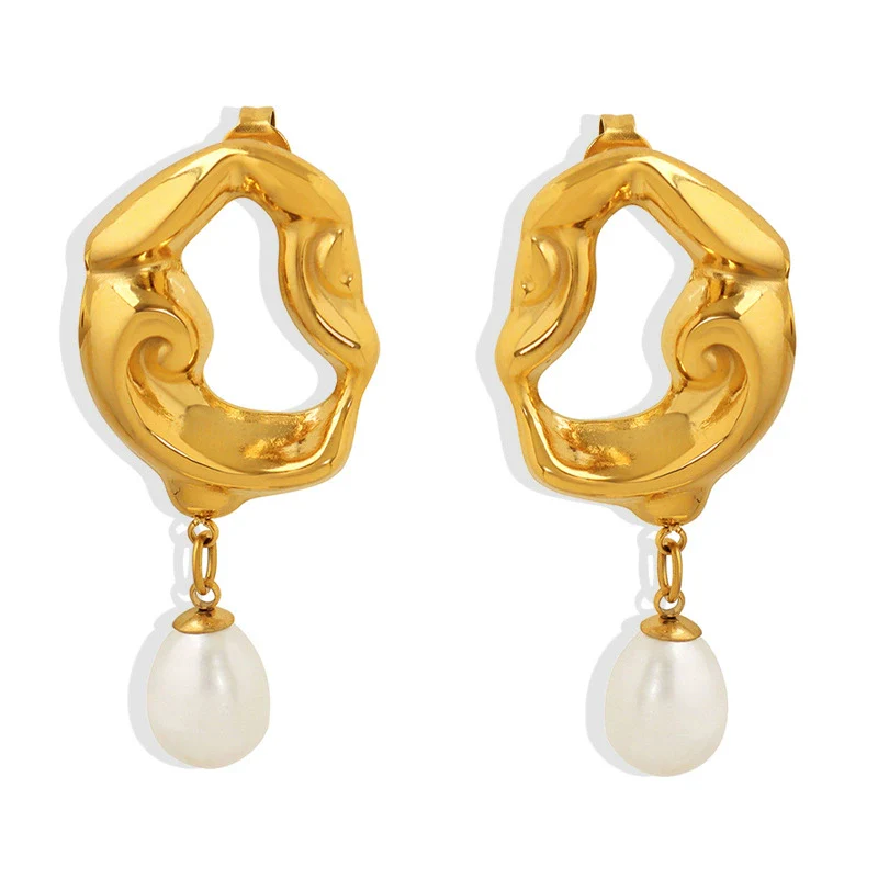 Wholesale Geometric Medieval Baroque Freshwater Pearl And Stainless Steel Electroplated Earrings Unisex Ins Style Minimalist - Image 5
